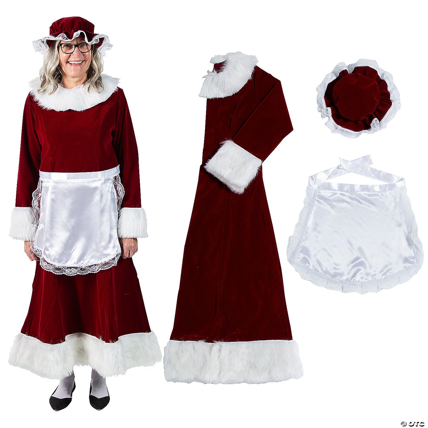 Women’s Burgundy Velvet Mrs. Claus Dress Costume - XXL