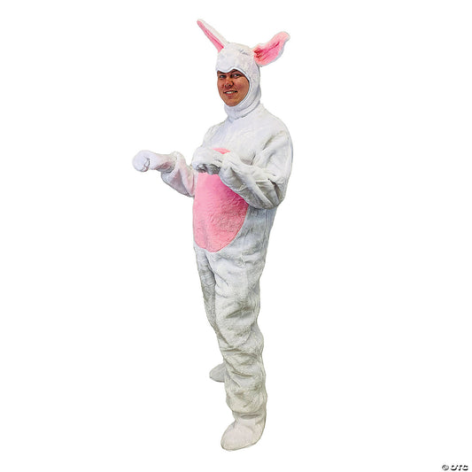 Adult White Easter Bunny Suit with Bunny Hood Costume - Medium