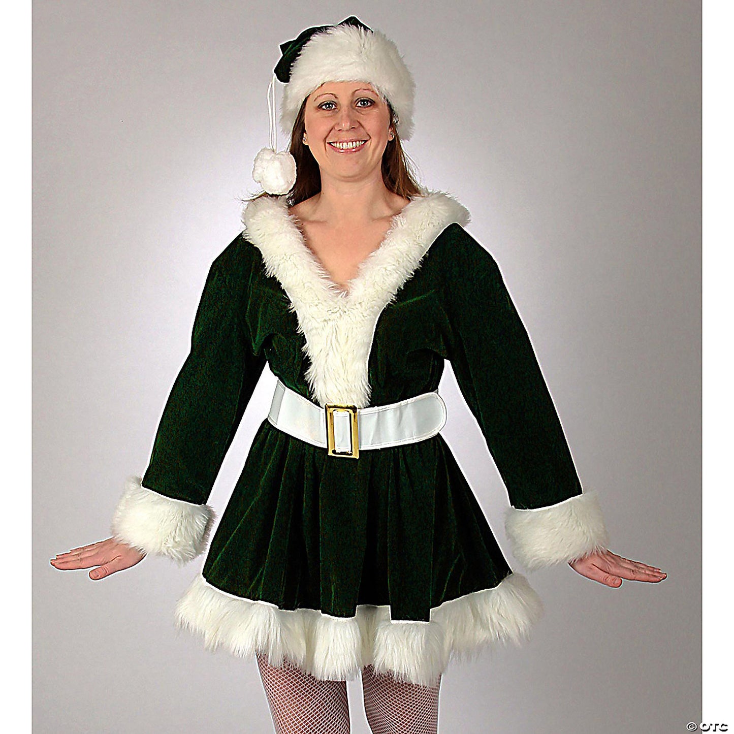 Adult Women’s Green Velvet Perky Pixie Mrs. Clause Dress Costume - Small