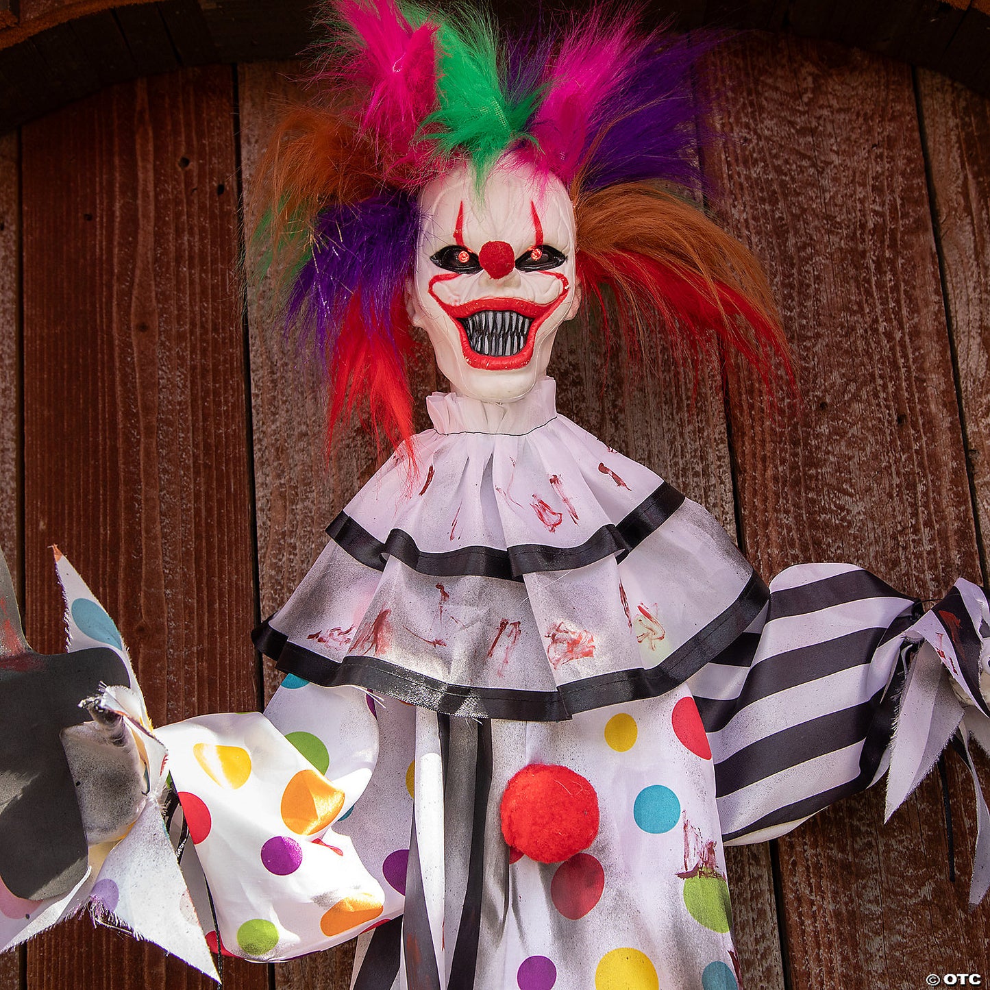 4 Ft. Hanging Animated Clown With Multicolored Hair Halloween Decoration