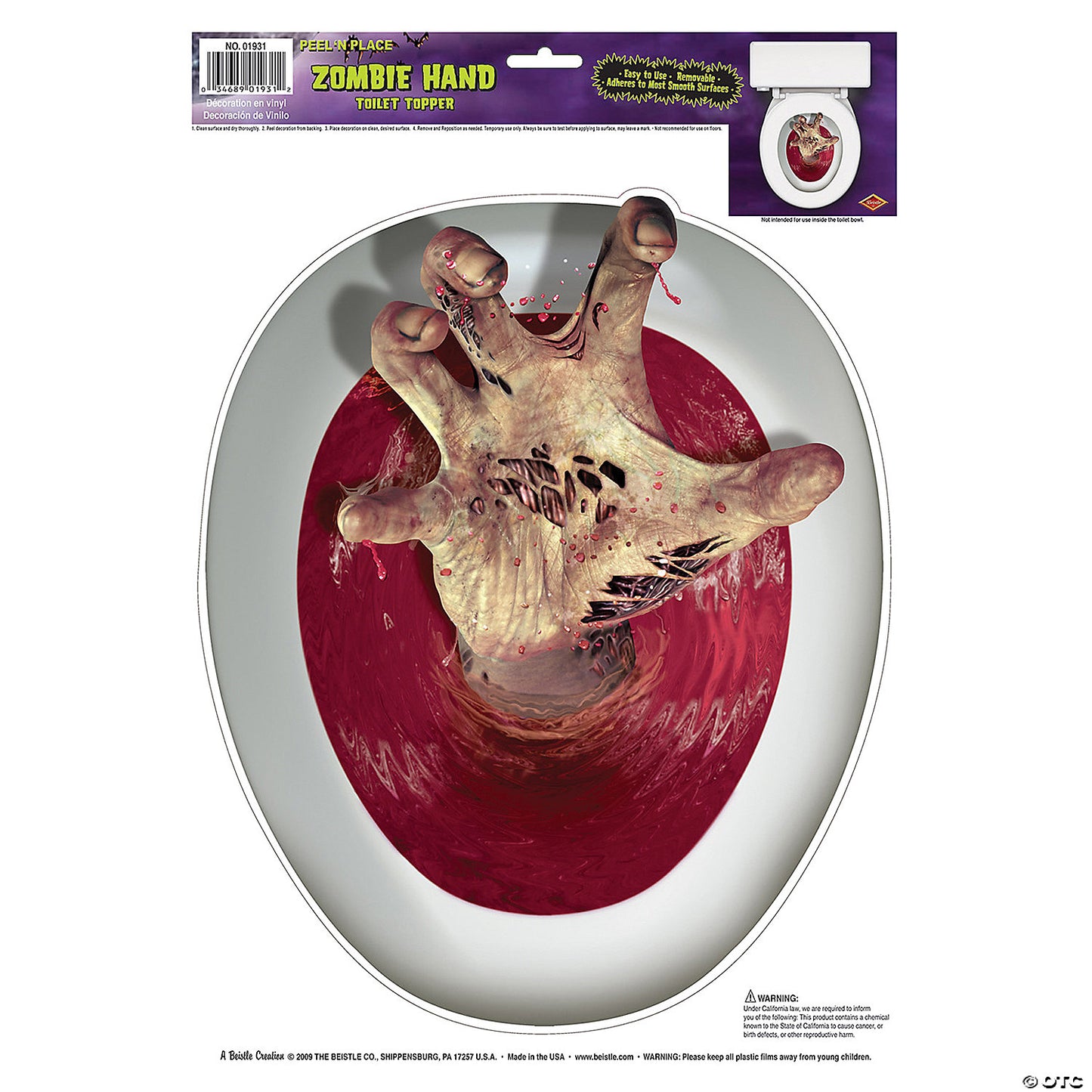 Zombie Hand Toilet Topper Peel N Place