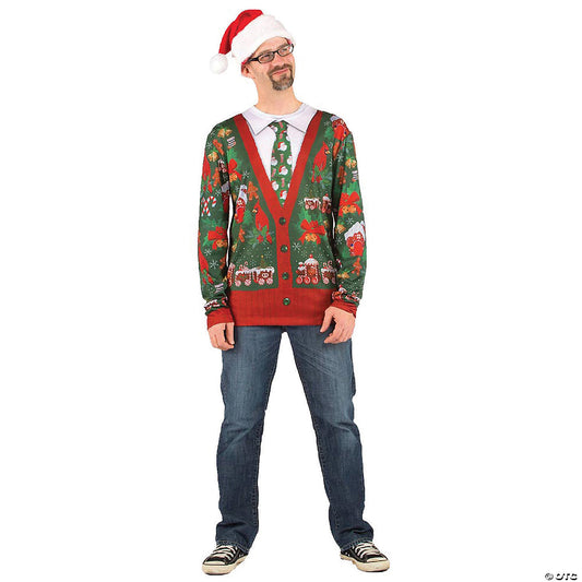 Adult Ugly Christmas Cardigan T-Shirt - Large