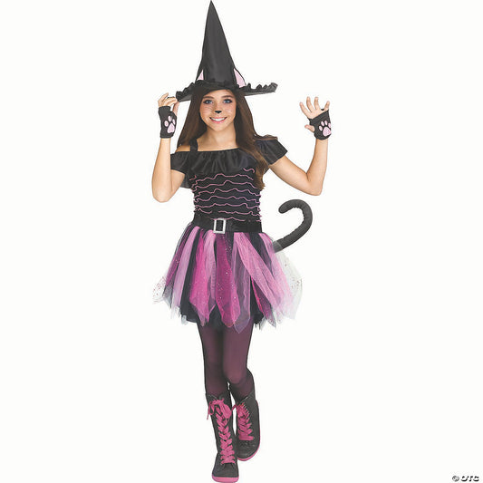 Girl’s Black Polyester Witch Kitty Costume - Medium 8-10