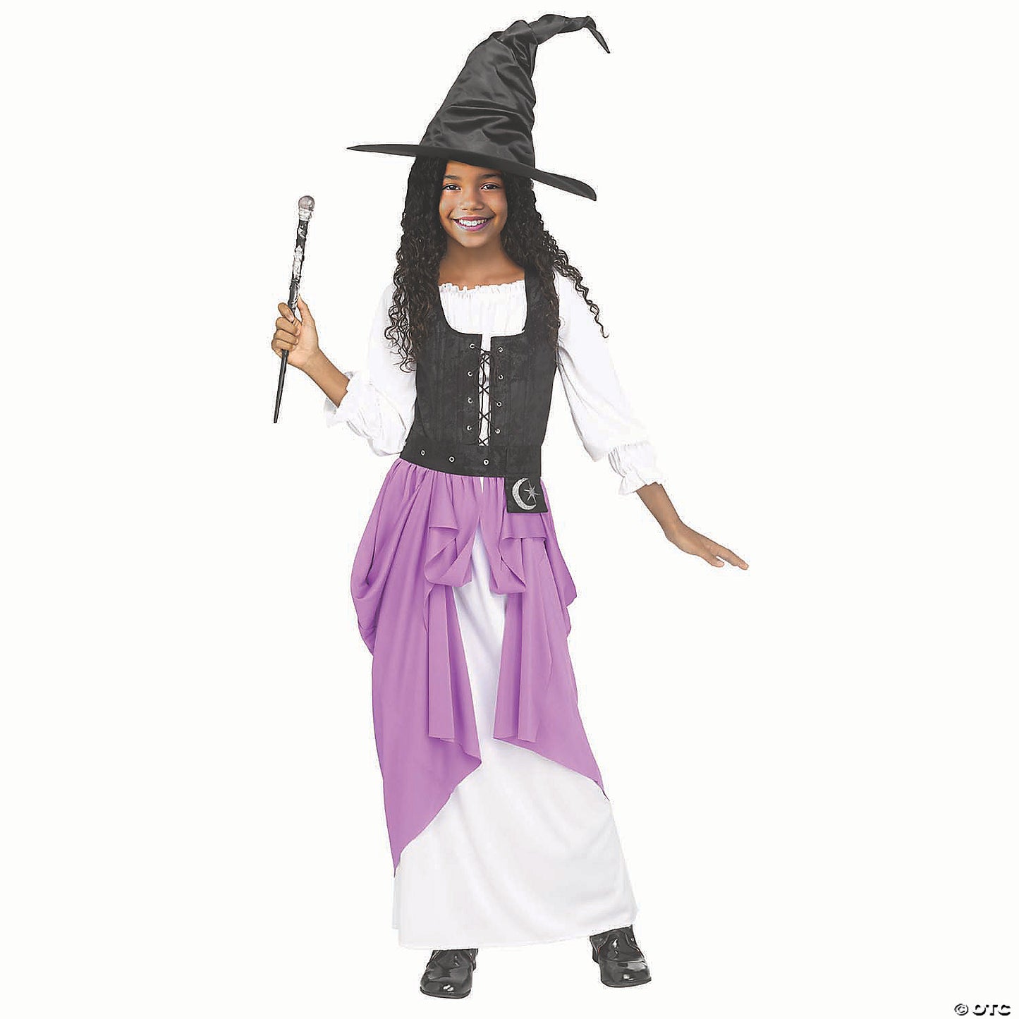 Girl’s Black, Purple & White Polyester Renaissance Witch Costume - Large 12-14