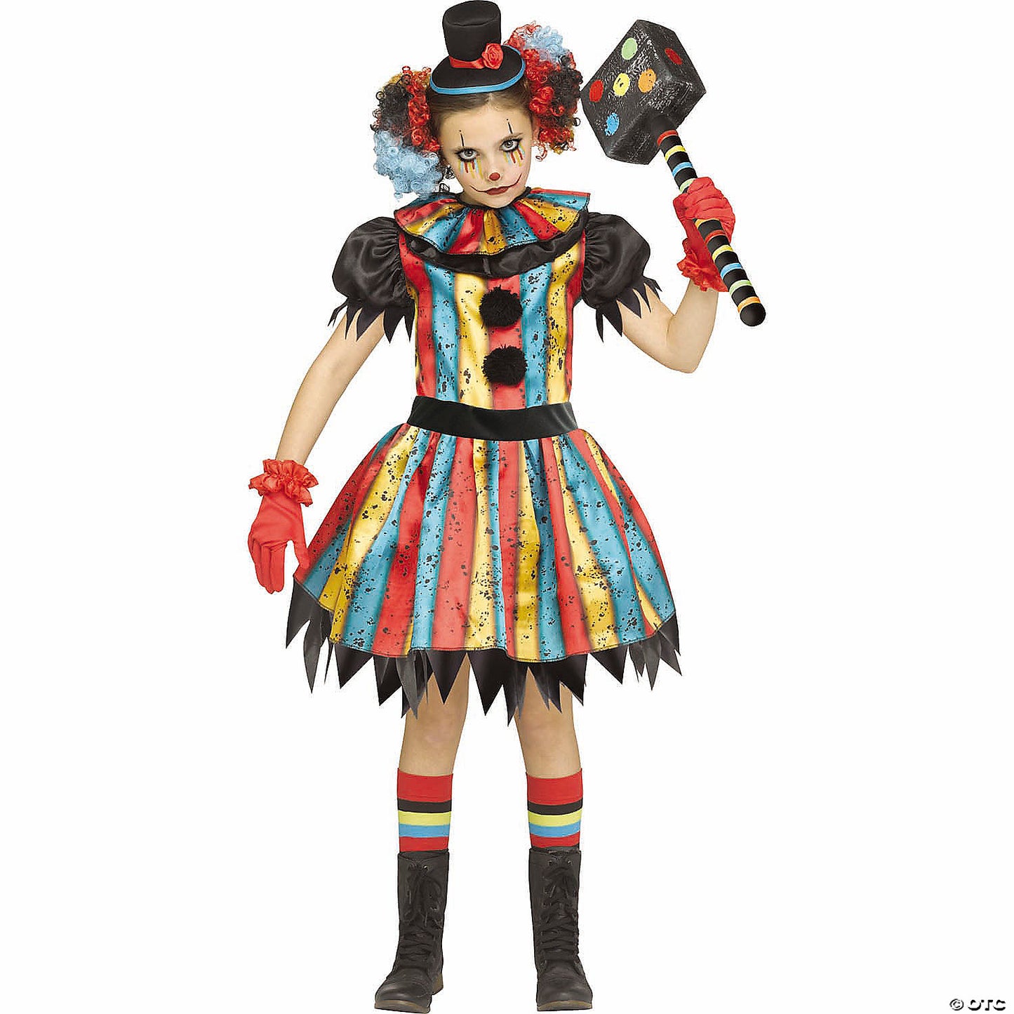 Girl’s Multicolor Polyester Carny Clown Costume - Medium 8-10