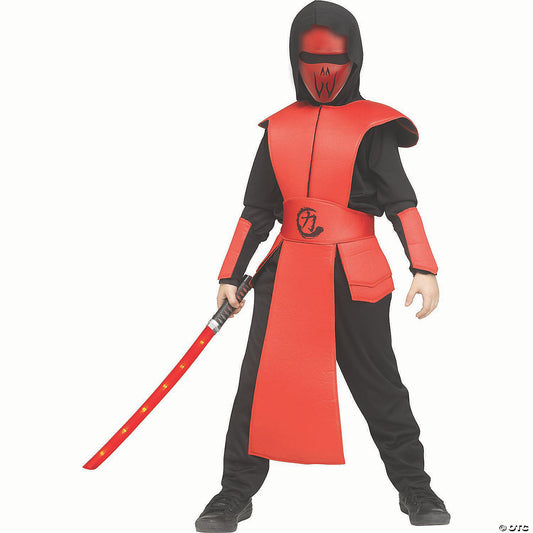 Kids Red & Black Polyester Ninja Guard Costume - Large 12-14