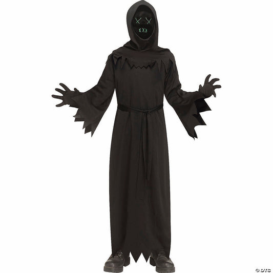 Kids Black Robe With Electroluminescent Mask Phantom Costume - Large 12-14