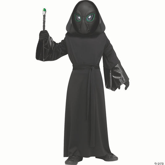 Kids Black Polyester Robe With Electro-luminescent Mask Alien Costume