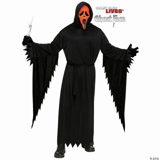 Kids Ghost Face® Black Robe With Orange Fluorescent Mask Costume - Medium 8-10