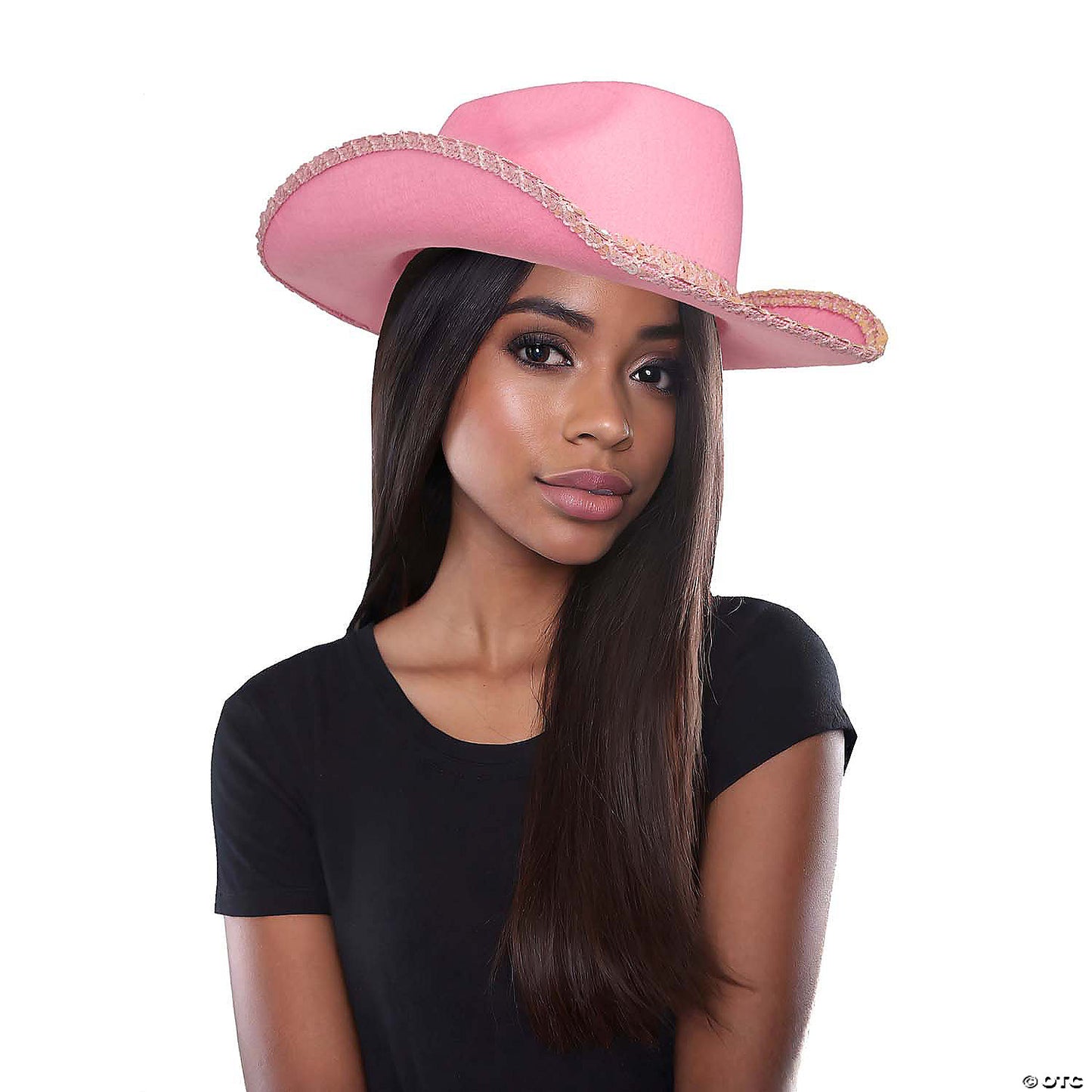 Adults Pink Sequin Polyester Cowboy Hat Costume Accessory