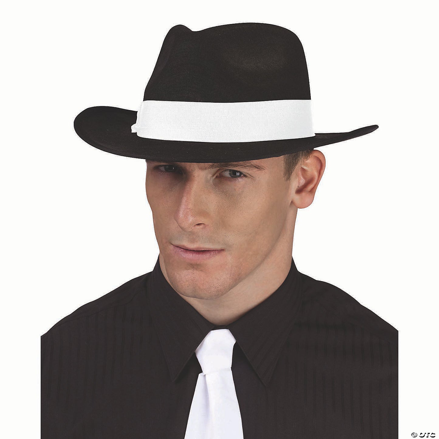 Adults Black Polyester Fedora Hat With White Ribbon Costume Accessory