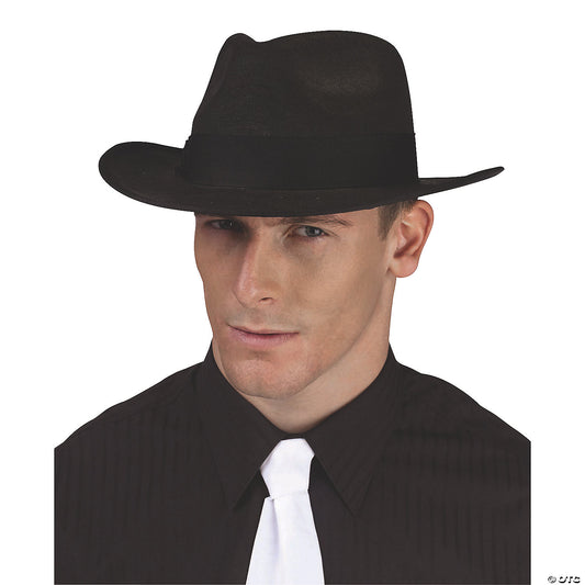 Adults Black Polyester Fedora Hat With Black Ribbon Costume Accessory