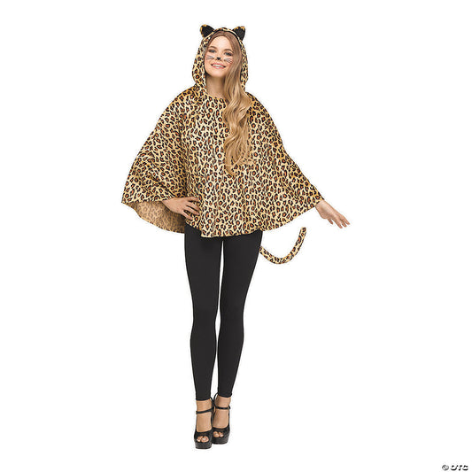 Poncho Leopard Hooded Cstm Adult