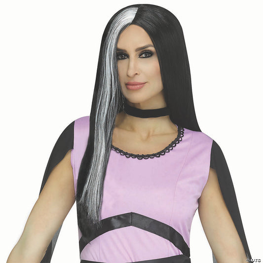 Adults Black With White Streak Monster Mom Wig Costume Accessory