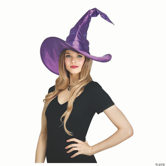 Adults Purple Curved Cone Polyester Witch Hat Costume Accessory