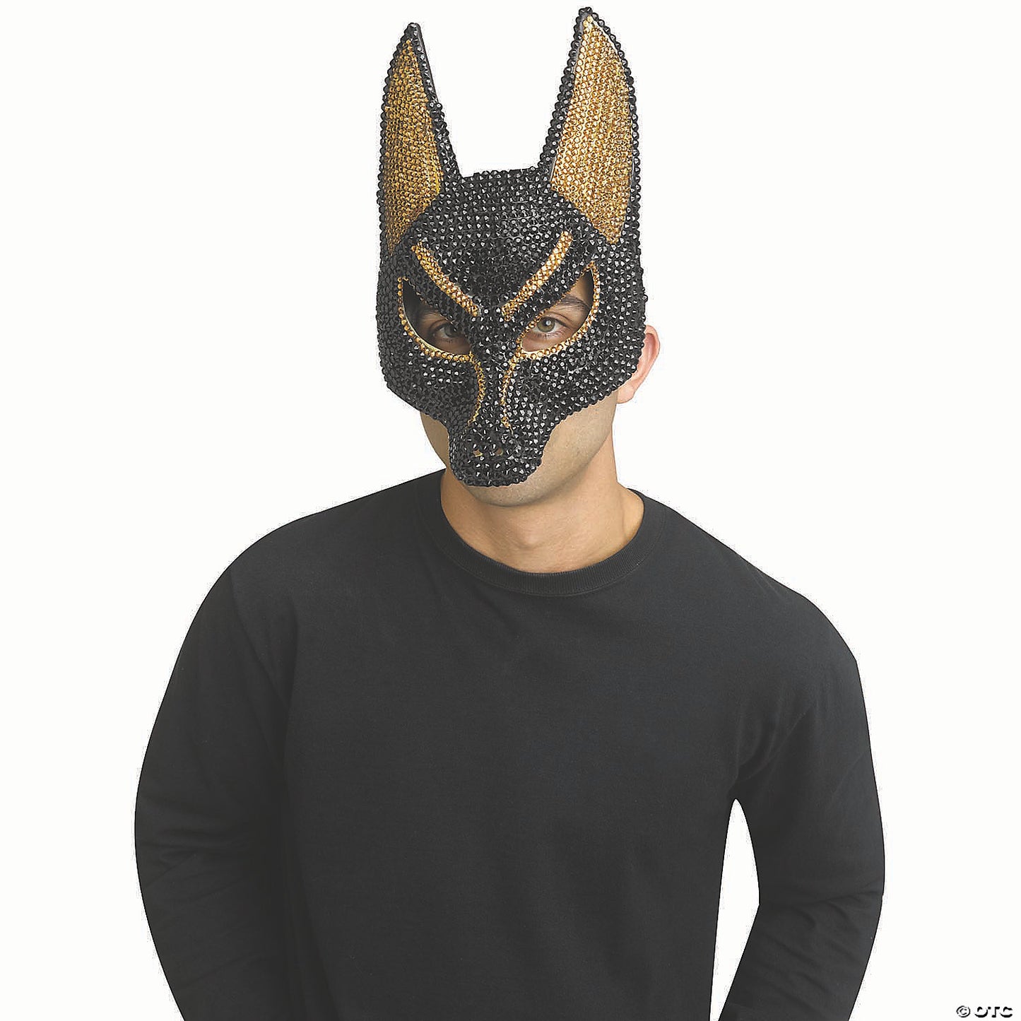 Adults Gold & Black Rhinestone Bling Anubis Half Mask - One Size