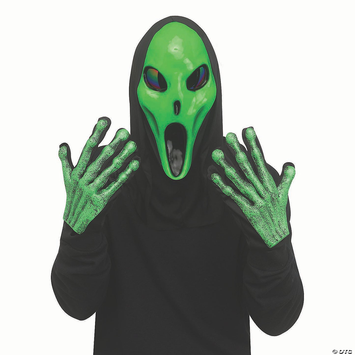 Adults Alien Spawn™ Green Full Mask With Black Shroud & Green Gloves Set