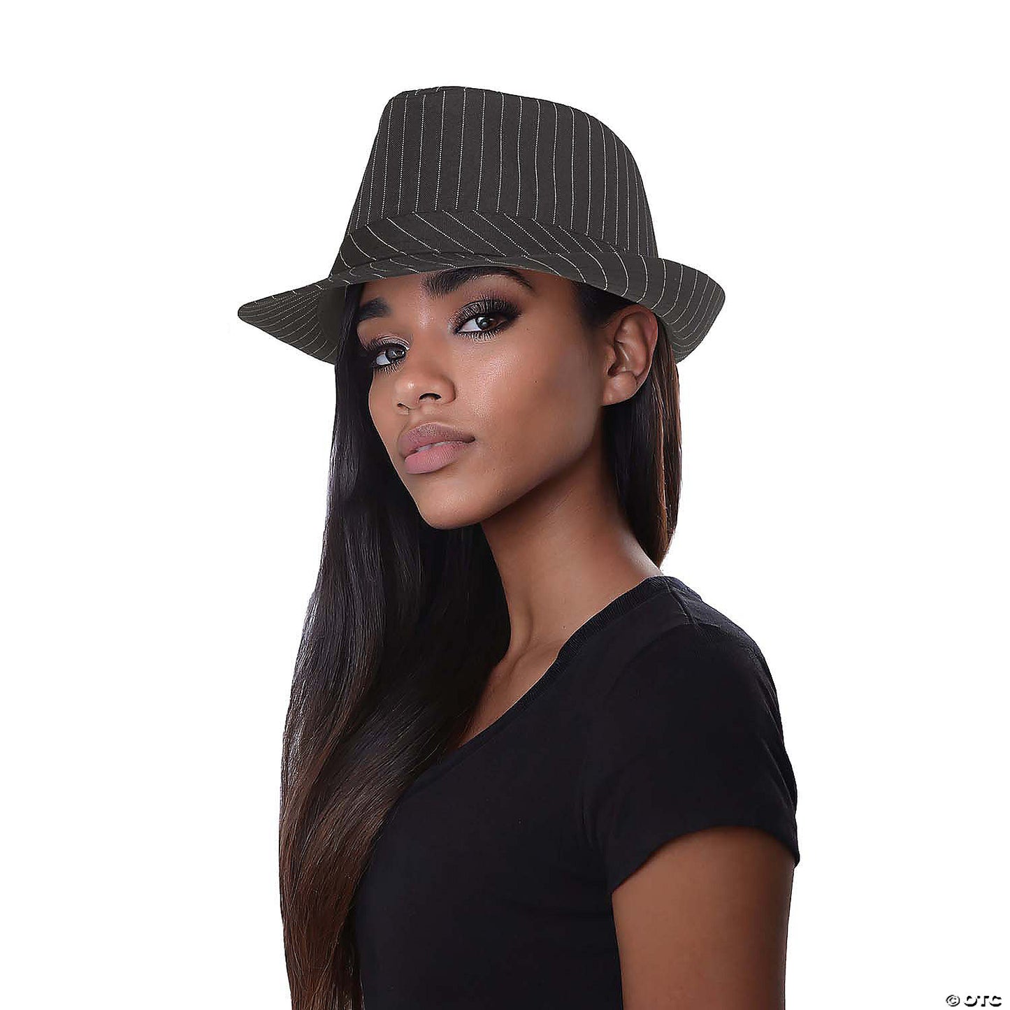 Adults Black With White Pinstripe Polyester Fedora Hat Costume Accessory