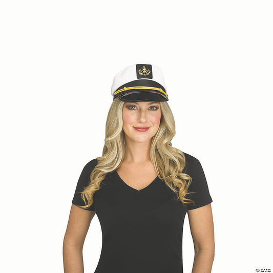 Adults White, Black & Gold Polyester Skipper Hat Costume Accessory