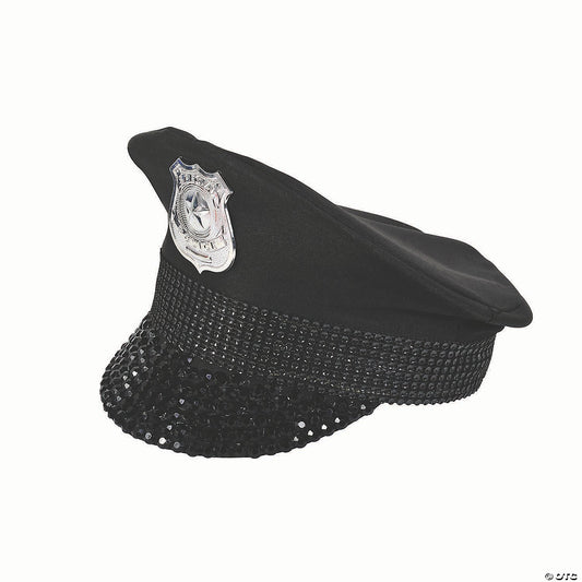 Adults Black Police Hat With Rhinestones Costume Accessory