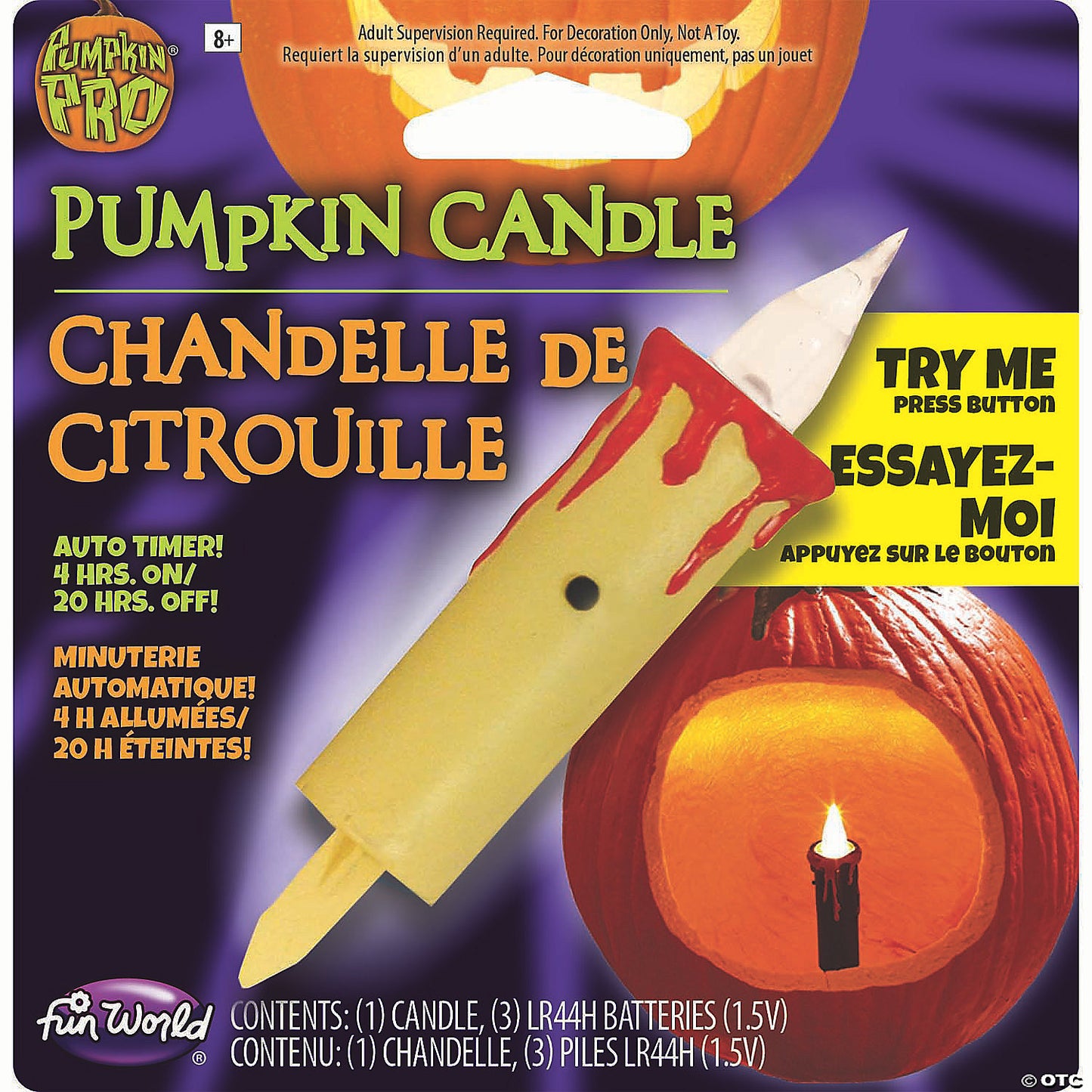 3" Flickering Battery-operated Carved Pumpkin Candle