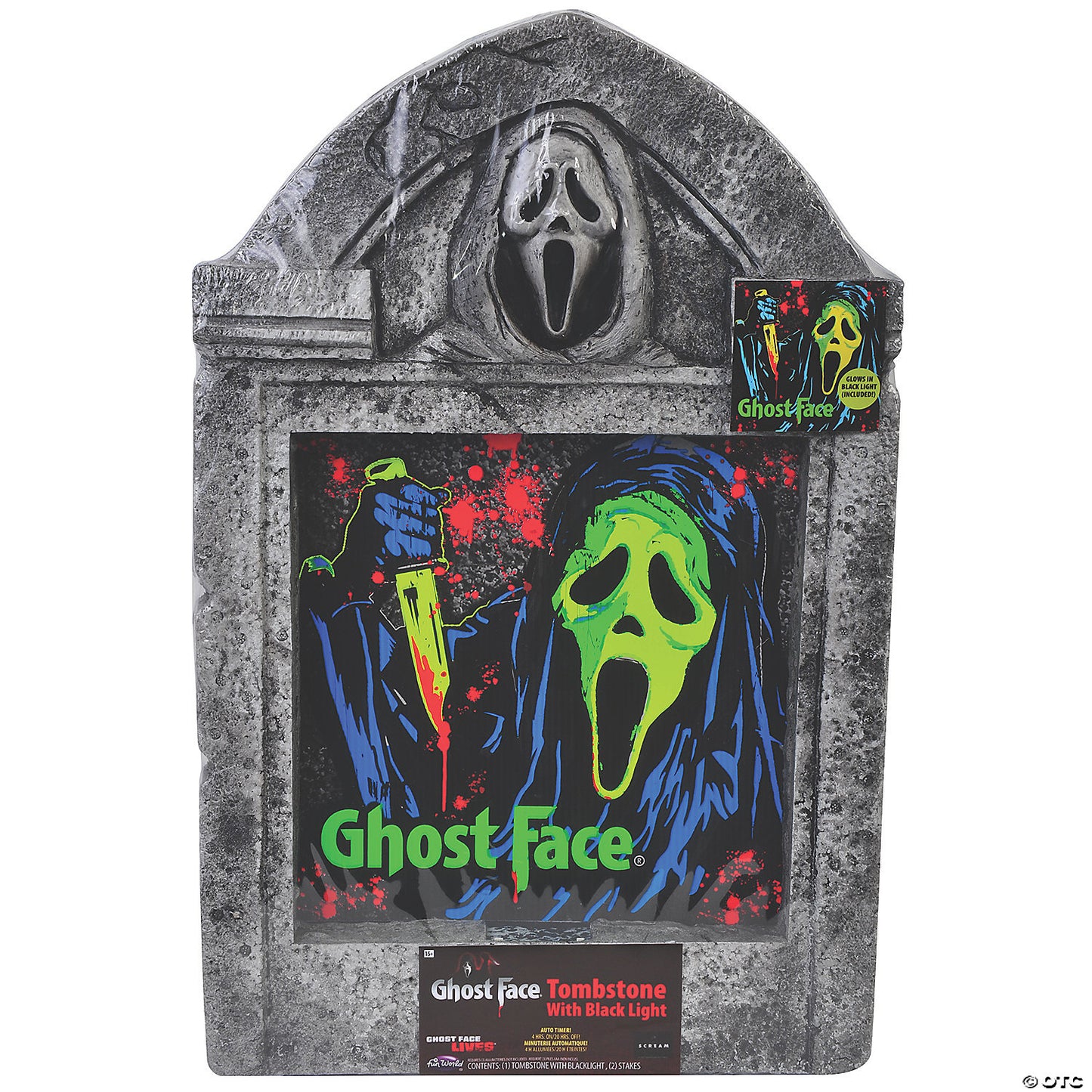 21" Ghost Face® Black Light Tombstone Halloween Decoration