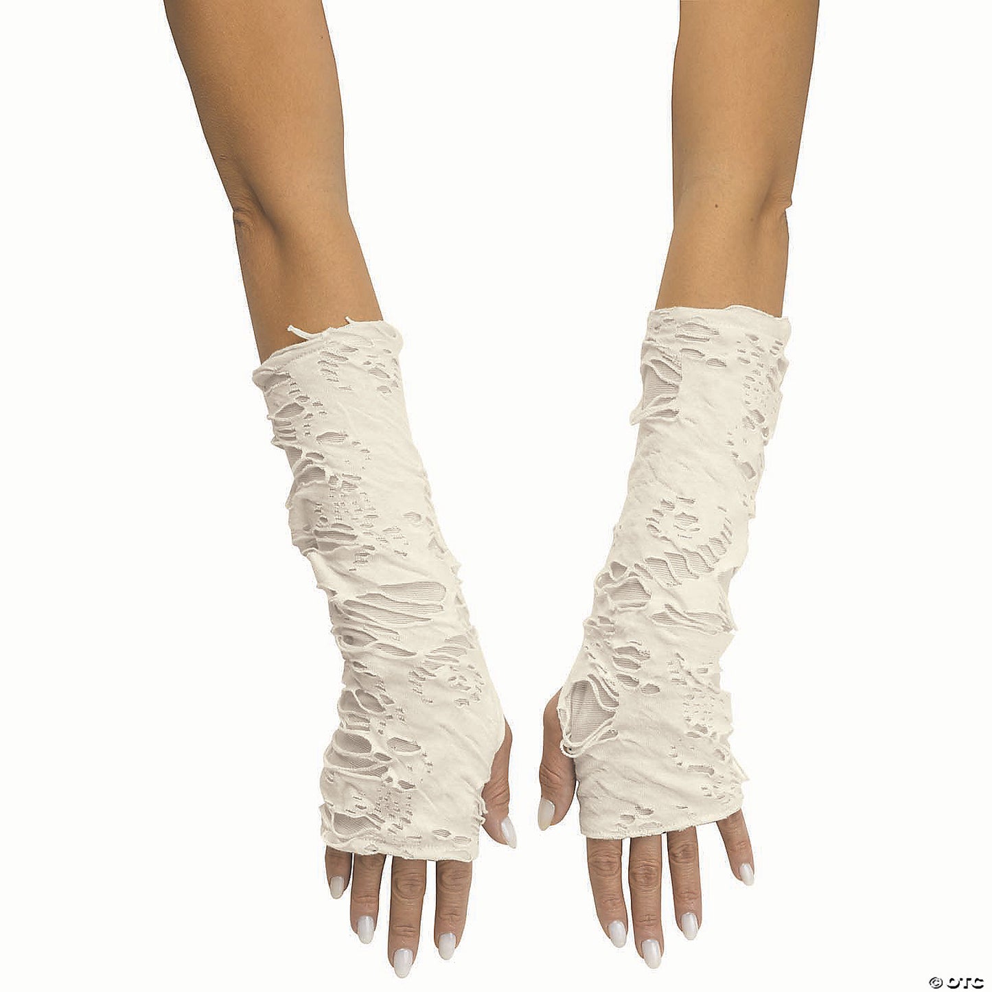 Adults White & Ivory Long Tattered Fingerless Sleevelets Costume Acesssory