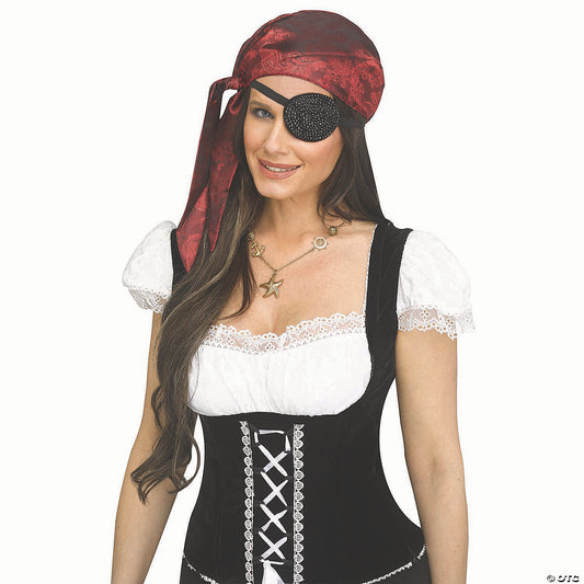 Black Plastic Pirate Eye Patch With Black Rhinestone Bling Costume Accessory