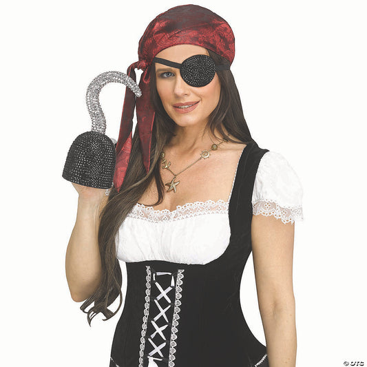 Black Plastic Pirate Hook Hand With Rhinestone Bling Costume Accessory