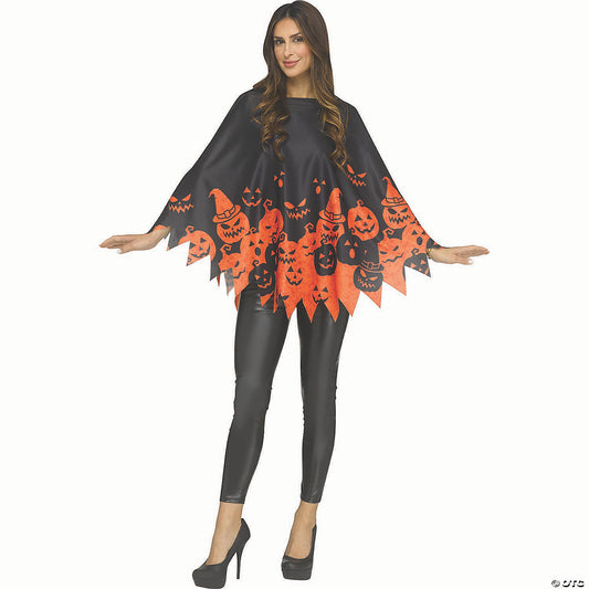 Adults Black & Orange Polyester Classic Pumpkin Poncho Costume Accessory