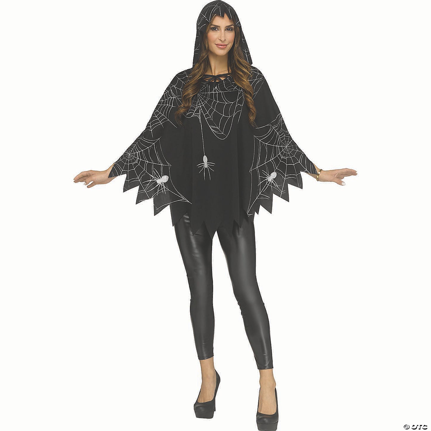 Adults Black & White Polyester Classic Spider Web Poncho Costume Accessory