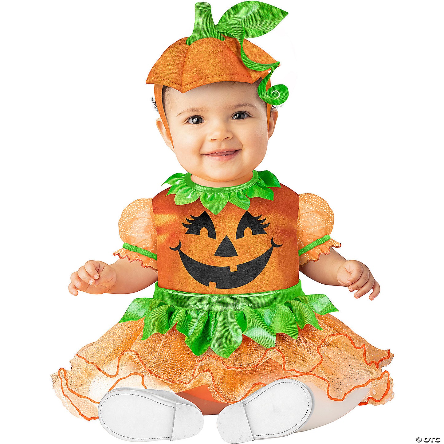 Baby Girl Orange & Green Polyester Pretty Pumpkin Tutu Halloween Costume - Medium 12-18 Months