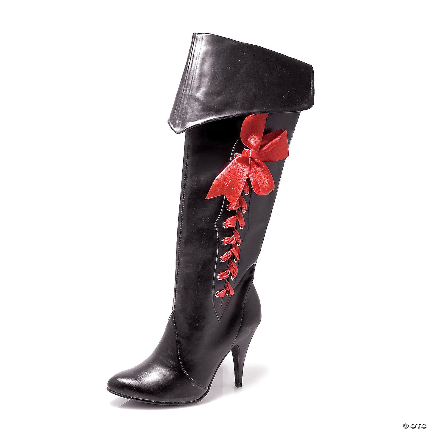 Women's Black Pirate Boot With Red Ribbon