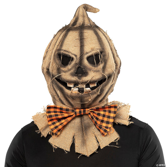 Adults Scarecrow Pumpkin Head Halloween Mask With Bowtie – One Size