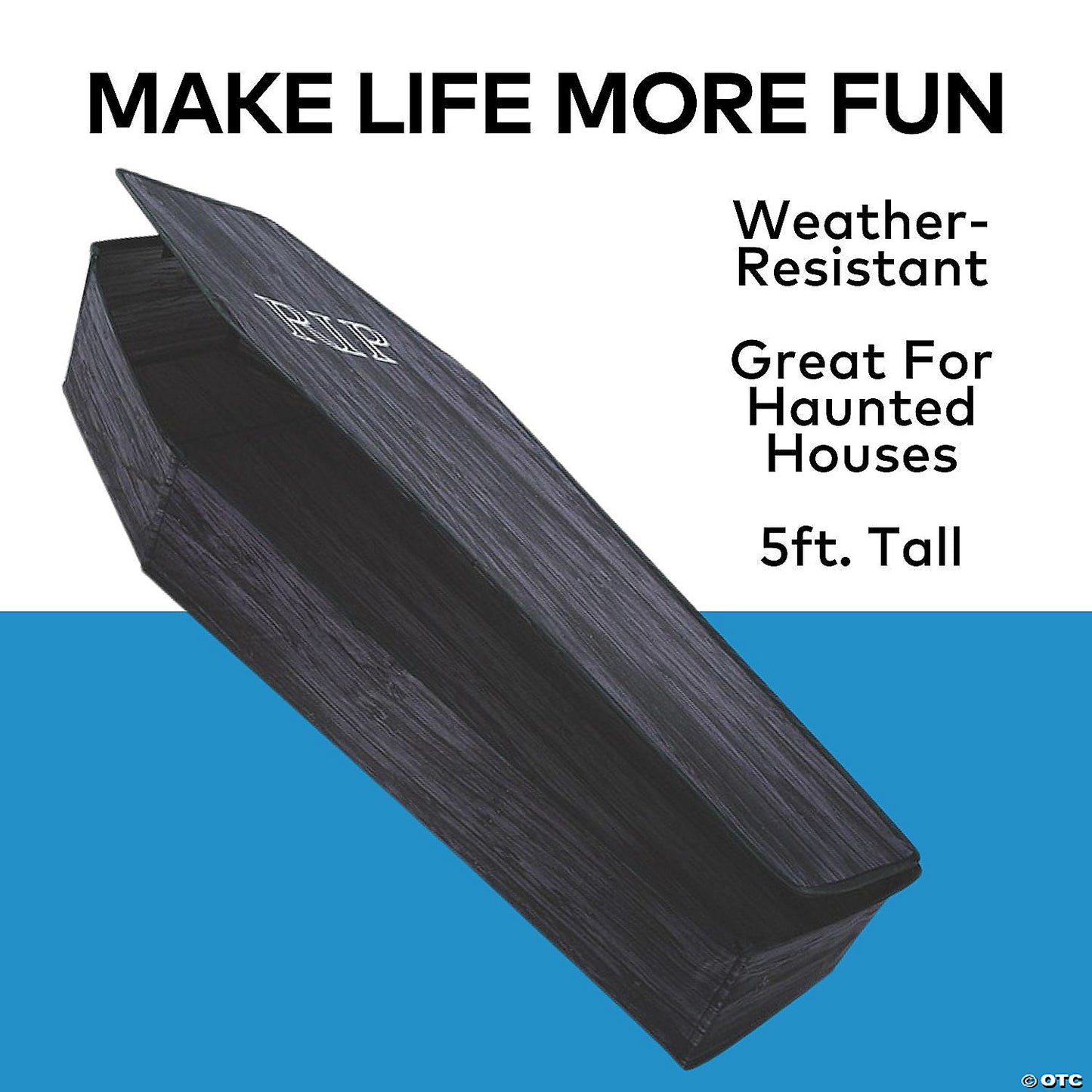 60" Wooden-Look Black Coffin With Lid Halloween Decoration