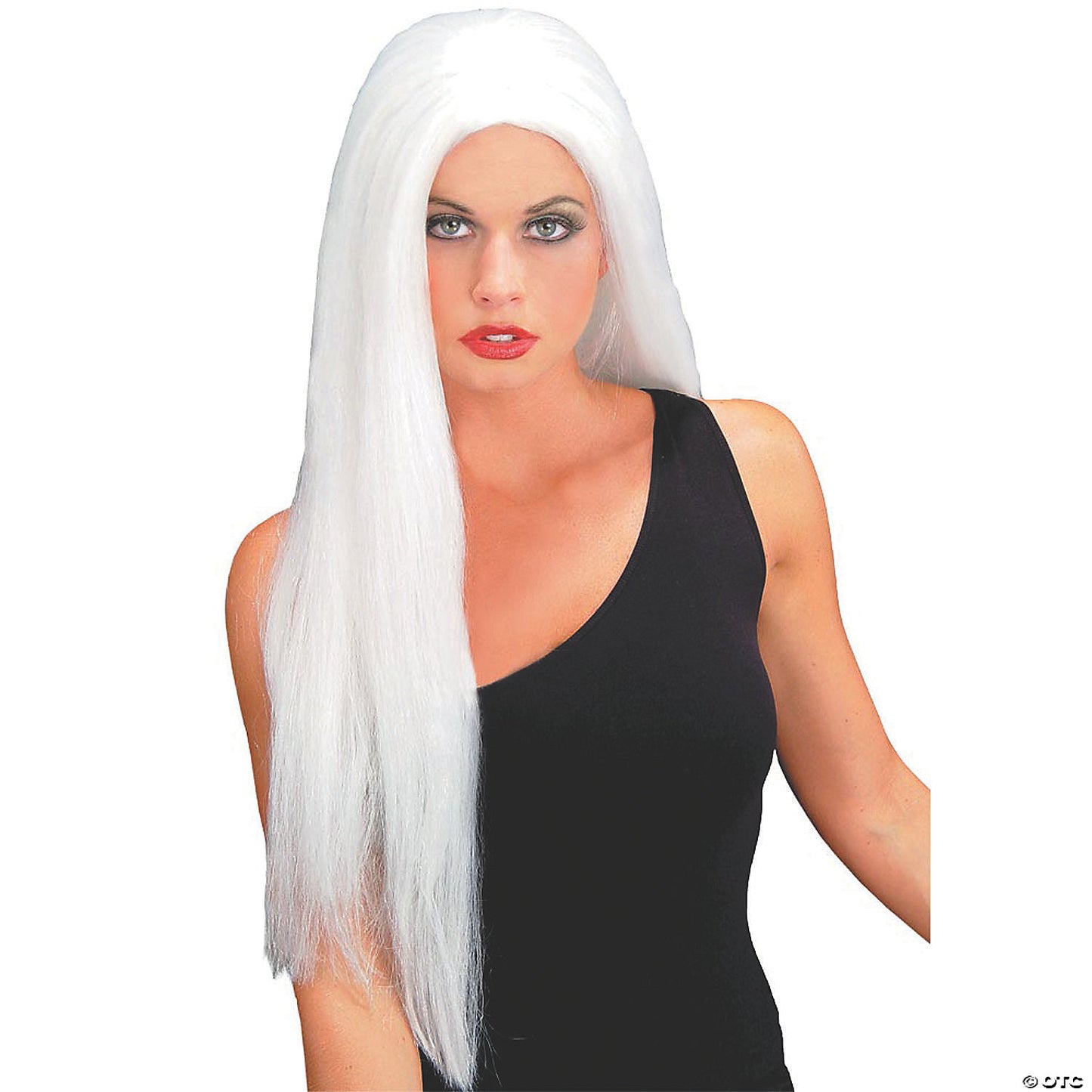 Adults Black With White Streak Long Wig