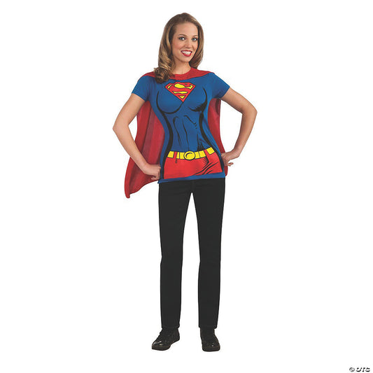 Women’s Supergirl™ Shirt Costume with Cape - Small