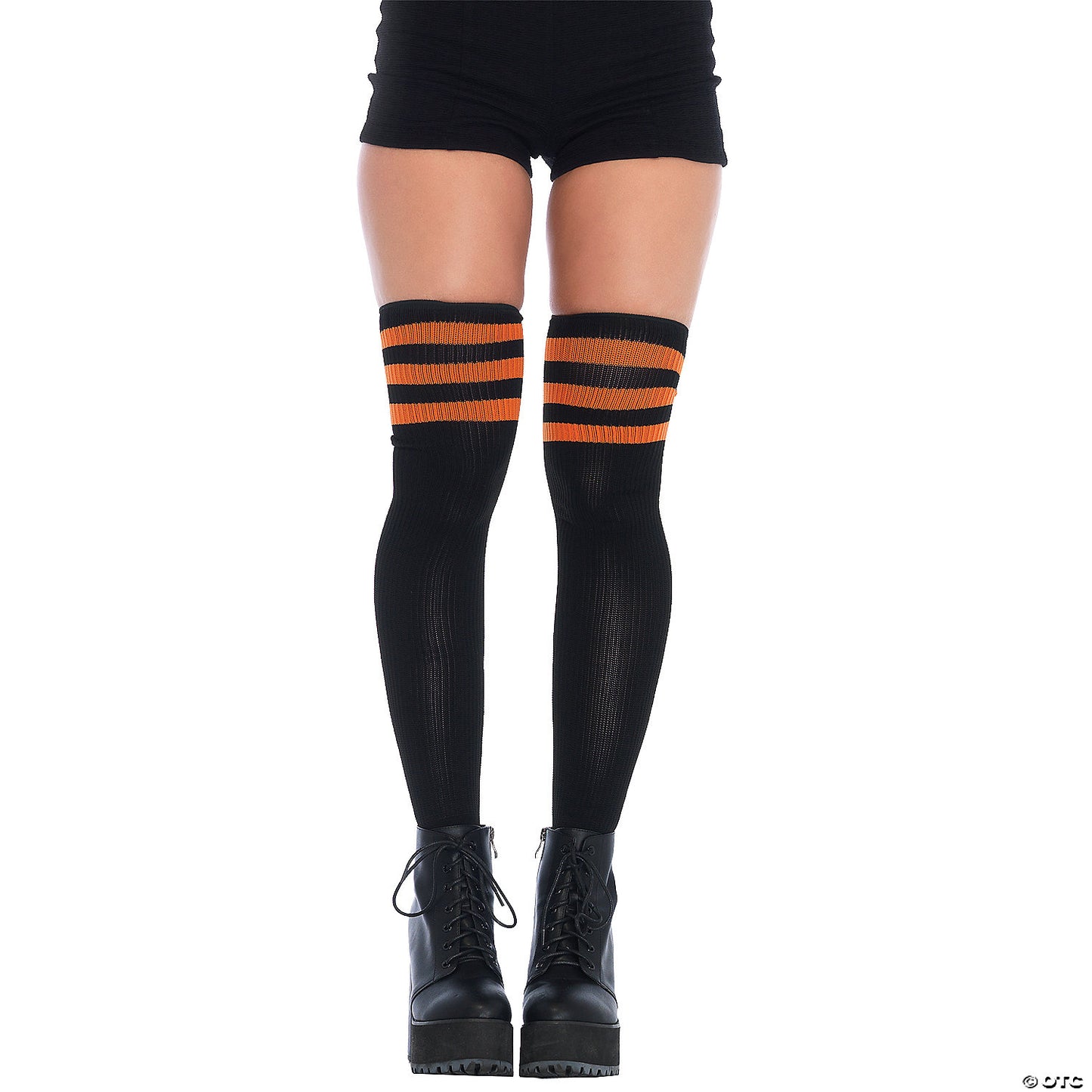 Knit Athletic Striped Thigh-Highs-Orange