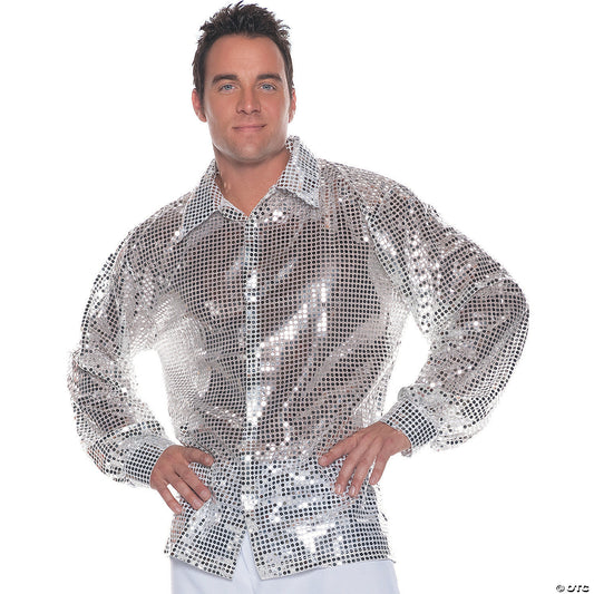 Men's Silver Sequin Shirt Costume - Standard