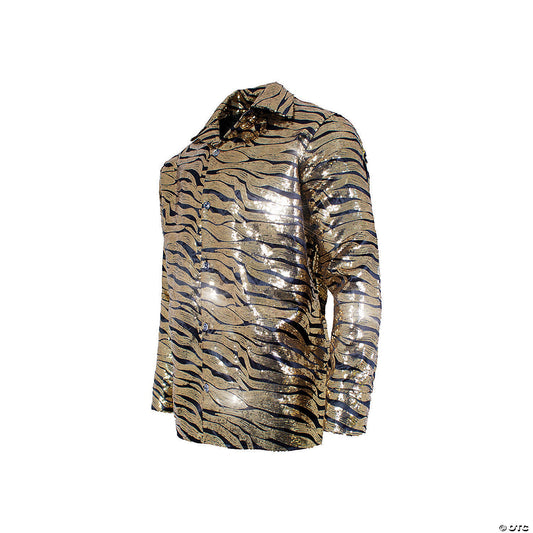 Adults Gold Sequin Tiger Shirt - XXL