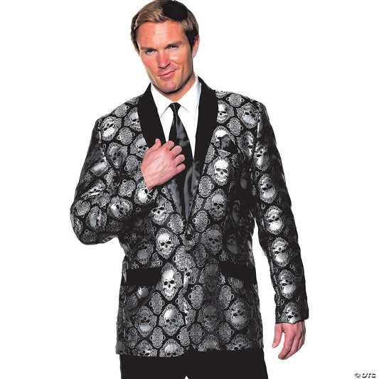 Adults Silver Jacquard Skull Jacket - XXL