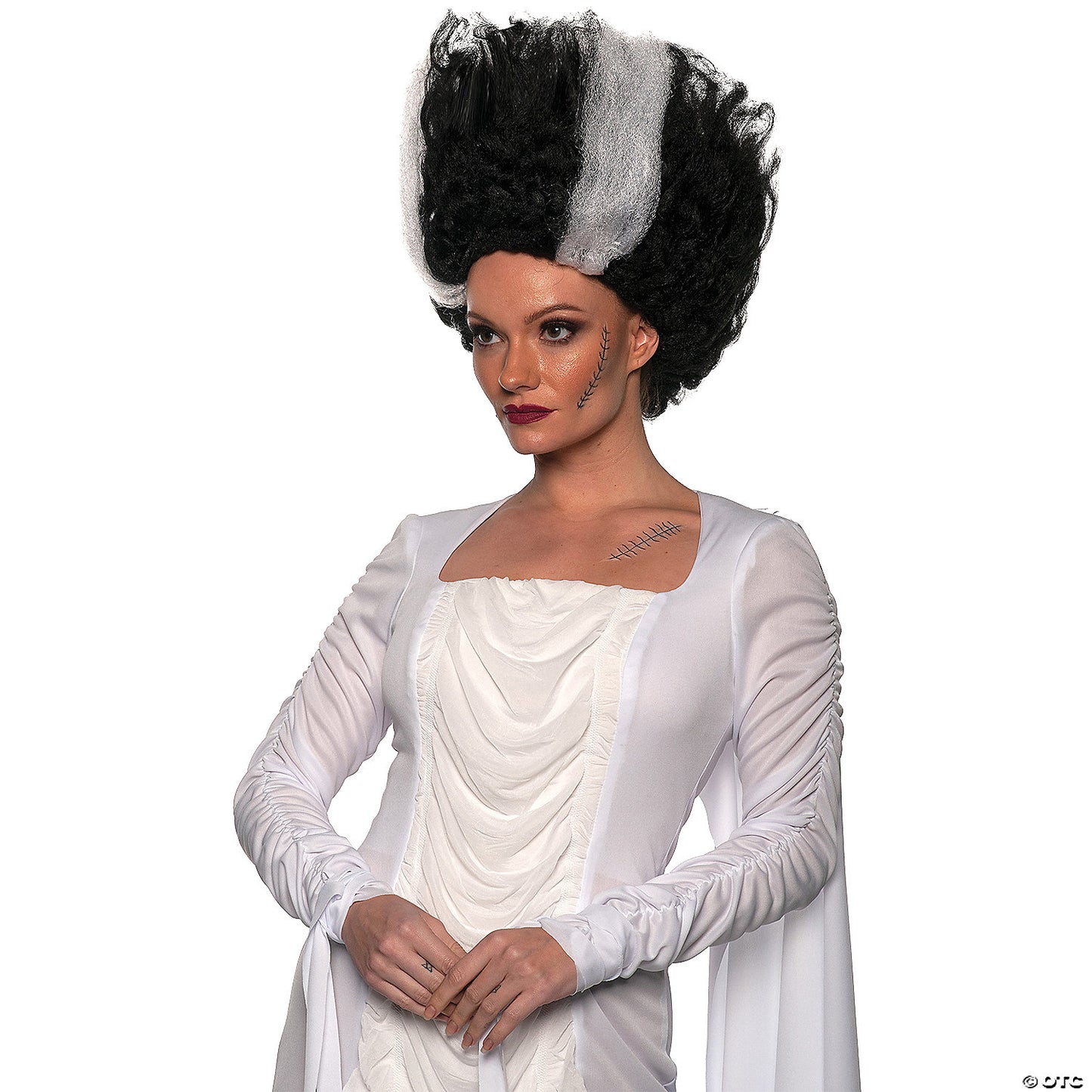 Adults Black With White Stripes Tall Wig